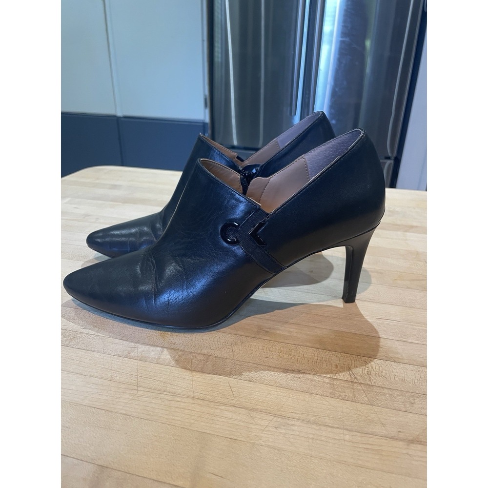 Calvin Klein Black Heeled Pointed Toe Logo Shoes Sz 10 Capsule Side Zine Classic